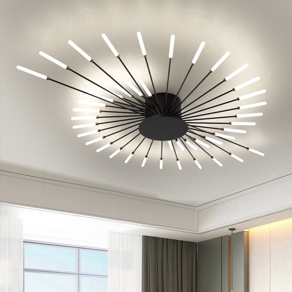 42-Light Ceiling Light,Modern LED Heads Flower Shape Ceiling Lamp,Living Room(Black)