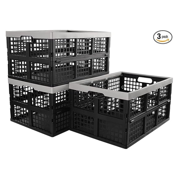 42 Liter Collapsible Storage Crates Plastic, Large Foldable Crates Set of 3
