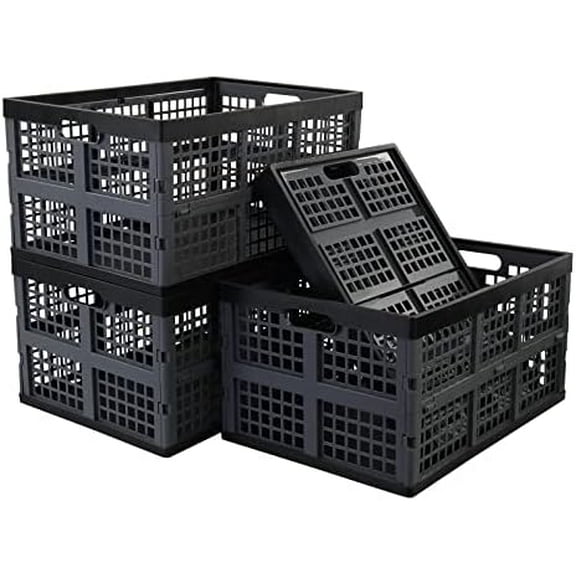 42 Liter Plastic Collapsible Storage Crate, Stacking folding crate, 4 Pack$$Office
