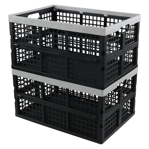 42 Liter Stackable Plastic Crate - 2 Pack - Collapsible Folding Storage Bins Containers for Home, Garage, Books, Toys, Vegetables - 19.68 x 13.77 x 10.23 Inch