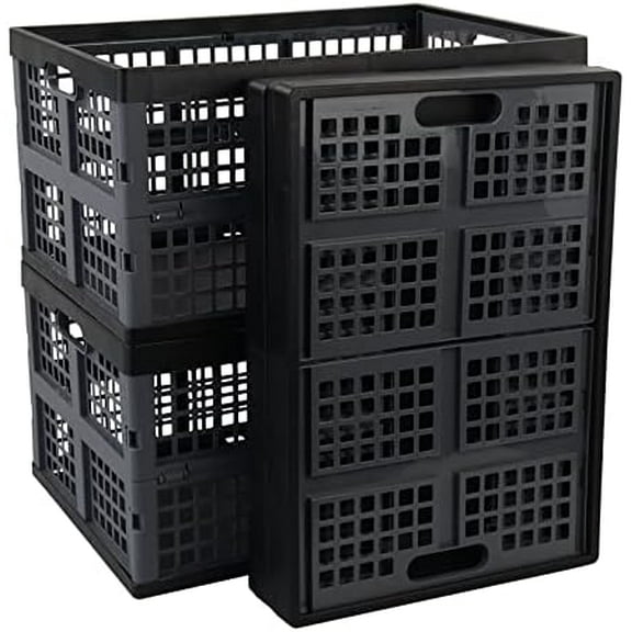 42 Liters Collapsible Storage Crate, Plastic Folding Crates, 4 Packs