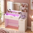 thumbnail image 1 of 42" Makeup Vanity Desk with Selfie Mirror & Lights, Smart RGB Drawer & Velvet Dividers, Glass Top, APP & Remote, Music Sync Lights & Timer, Metal Guard Shelves, Flexible Cabinet, Outlet for Bedroom, 1 of 9