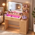 thumbnail image 1 of 42" Makeup Vanity Desk with Selfie Mirror & Lights, Smart RGB Drawer & Velvet Dividers, Glass Top, APP & Remote, Music Sync Lights & Timer, Metal Guard Shelves, Flexible Cabinet, Outlet for Bedroom, 1 of 8