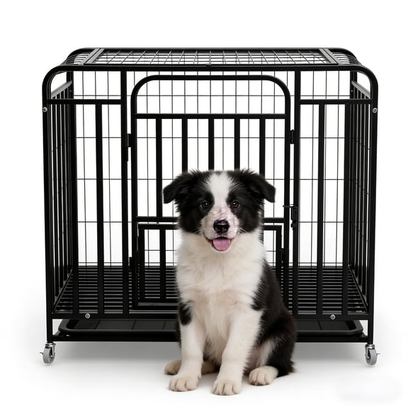 42" Max Load 200lbs Escape-Proof Upgraded Alloy Steel, Heavy Duty Indestructible Dog Crate, Folding Dog Crate, Pet Dog Crate, Dog Kennel Indoor, for High Anxiety Medium/Small Dogs