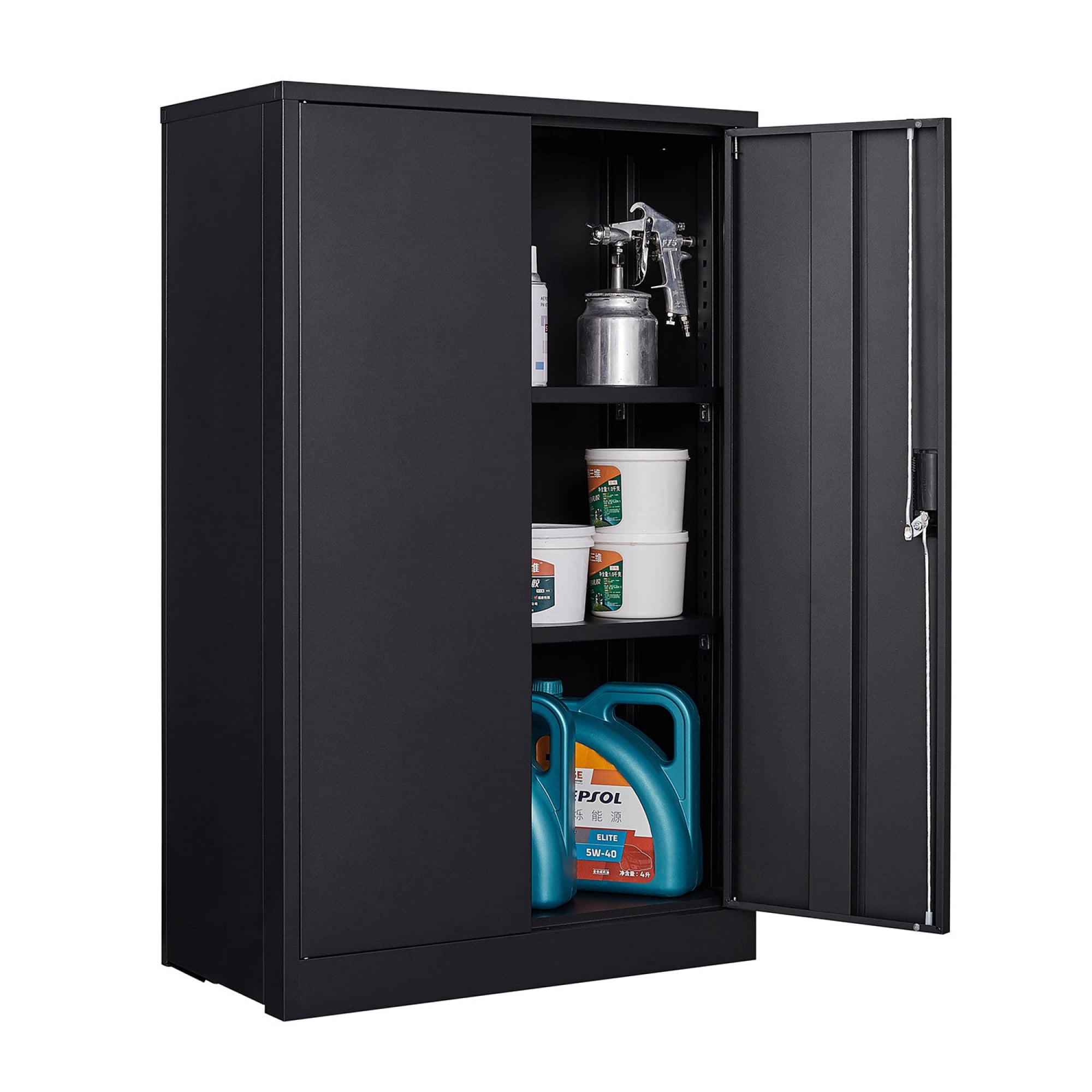 42" Metal Garage Cabinet 3 Layer Storage Cabinet with Doors Folding Locker Cabinet Easy Installation for Home Office,School,Garage,Black