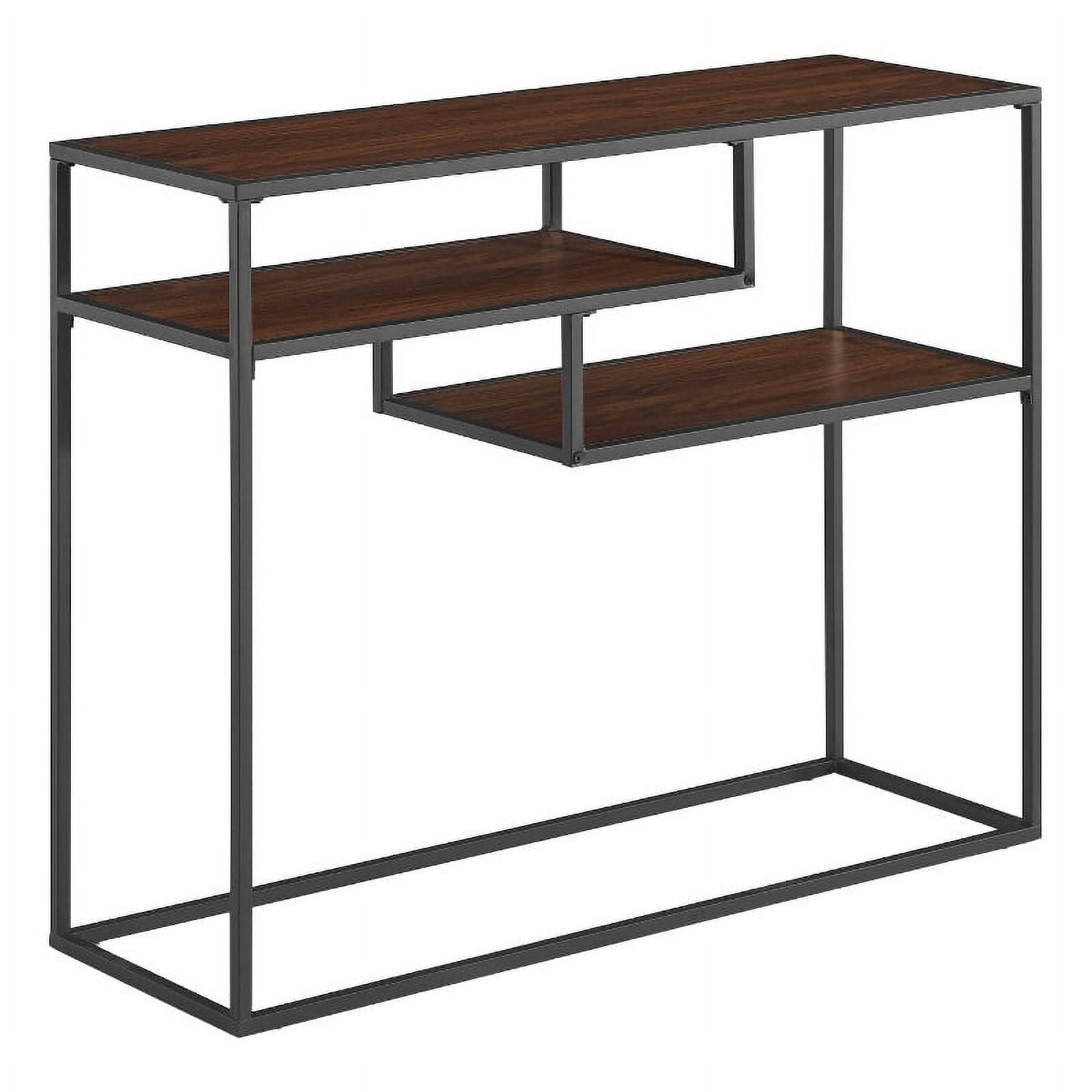 42" Metal and Wood Tiered Shelf Entry Table Dark Walnut/ Black