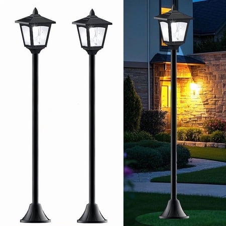 42" Mini Vintage Solar Lamp Post Lights – Adjustable for Garden, Lawn & Pathway (2-Pack)