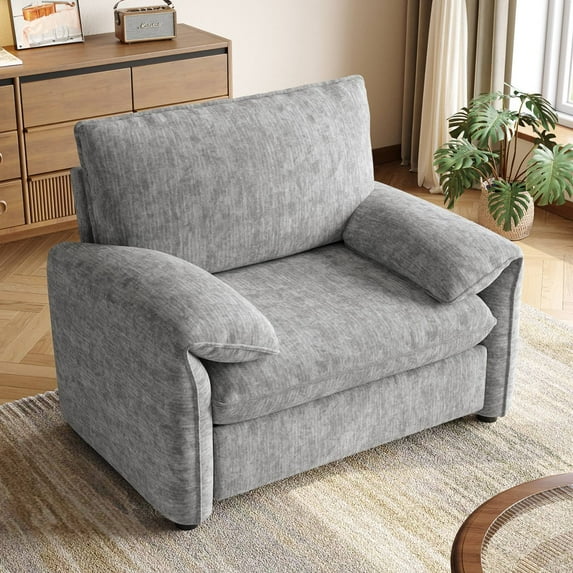 42" Modern Armchair, Oversized Accent Chair with Padded Arms, Chenille Fabric, Grey