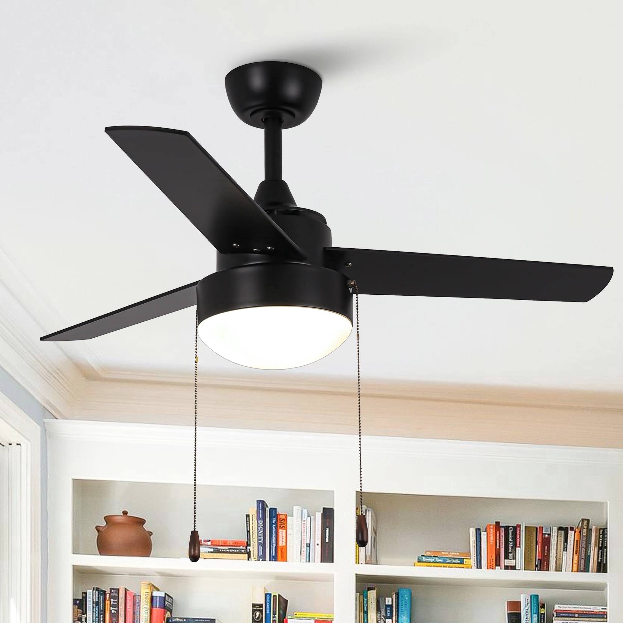 Vaczon  42" Modern Black 3-Blade Ceiling Fan with Light  and Pull Chain