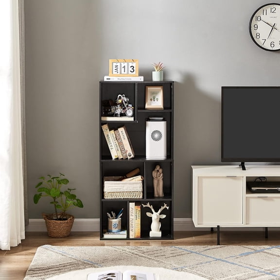 42" Modern Bookshelf, 7 Cube Organizer Bookcase, Floor Standing Display