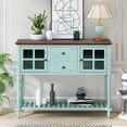 thumbnail image 1 of 42" Modern Console Table for Entryway, Solid Wood Farmhouse Buffet Sideboard Storage Cabinet with 2 Drawers & 2 Glass Doors & 1 Bottom Shelf, Multifunctional Sofa Table with Elegant Carved Legs, Blue, 1 of 7