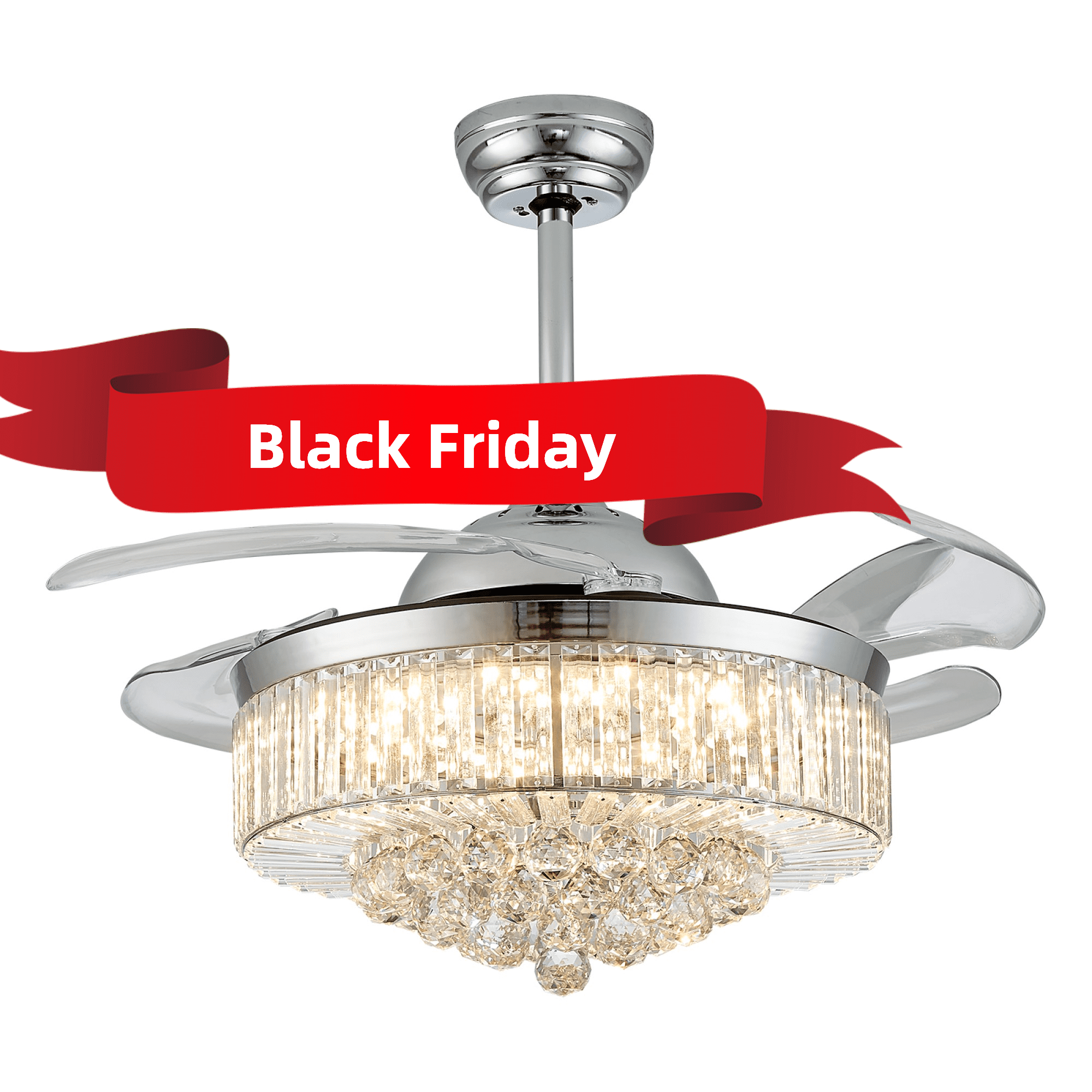 42'' Modern Crystal Ceiling Fan with Light, Dimmable Fandelier with 4