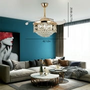 42 Modern Crystal LED Invisible Ceiling Fan Chandelier Lamp Gold Light Remote 42 Crystal Chandelier Ceiling Fan Light Invisible Blade LED Lamp Timing &Remote Luxury 42 Crystal Ceiling Fan Light LED