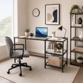 thumbnail image 1 of 42" Modern Home Office Desk with 2 Open Shelves and Metal Frame, Computer Desk Laptop PC Work Table, Black, 1 of 7