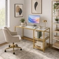 thumbnail image 1 of 42" Modern Home Office Desk with 2 Open Shelves and Metal Frame, Computer Desk Laptop PC Work Table, Gold, 1 of 7