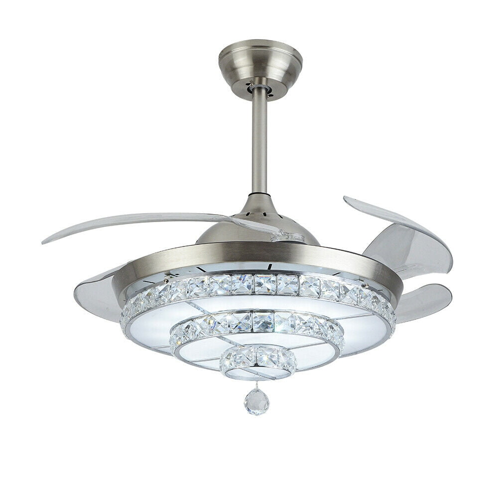 42" Silver Modern LED Crystal Chandelier Ceiling Fan with Remote