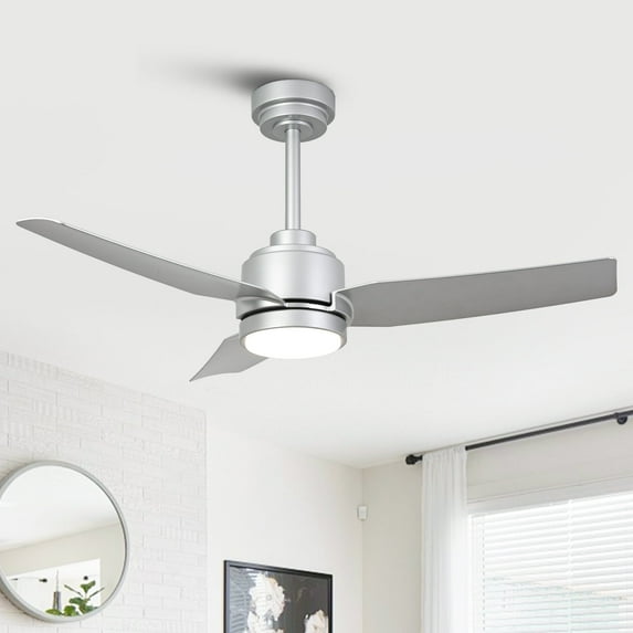 42" Modern Silver Dimmable DC Motor Ceiling Fan with Light and Remote for Bedroom and Office