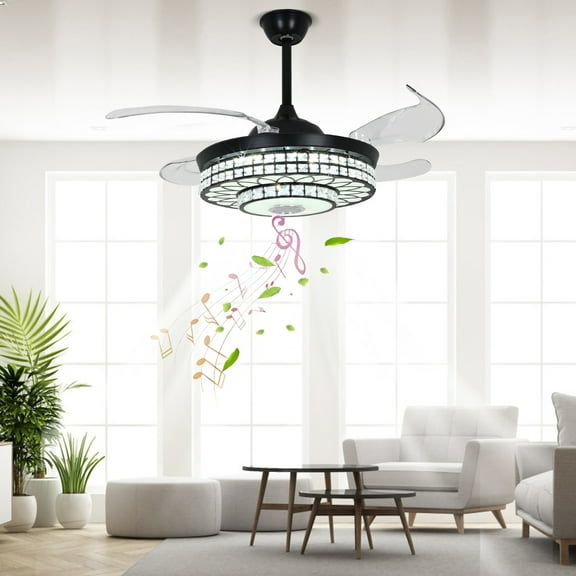 42" Modern Smart Ceiling Fan with Light Bluetooth Speaker 3 Color Dimming Ceiling Lighting Fan Chandelier W/ Remote APP Control