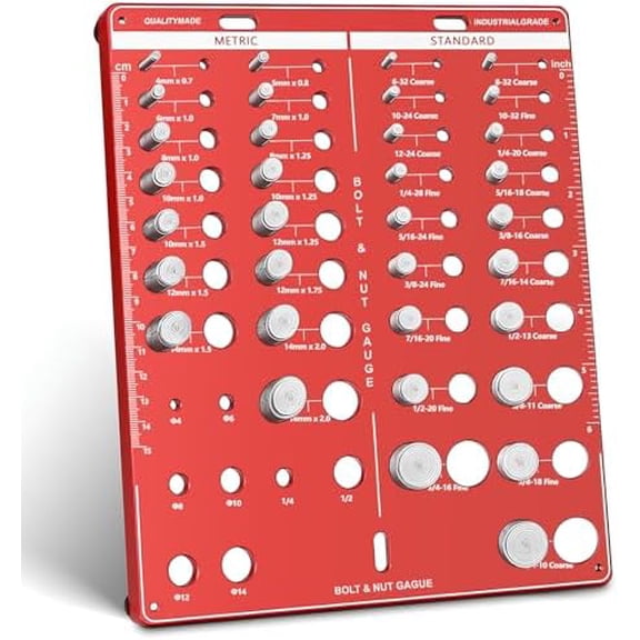 42 Nut and Bolt Thread Checker, Bolt Size and Thread Gauge, Screw Identifier Gauge with 19 Standard & 15 Metric Bolt & 8 Drill Bit Gauge, for Mechanic Dad Son