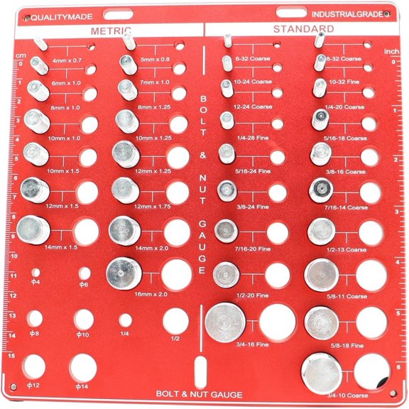 42 Nut and Bolt Thread Checker, 19 Standard & 15 Metric Sizes & 8 Drill Bit Gauge, Bolt and Nut Identifier Gauge with Inch and Centimeter Ruler
