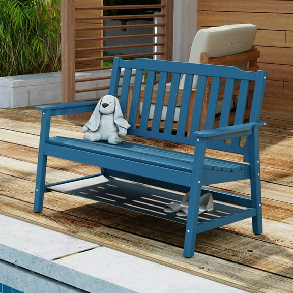 42" Outdoor Benches Patio Loverseat Plastic Plywood Weather Resistant for Balcony Deck Pool Lawn Garden Backyard