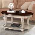 thumbnail image 1 of 42" Oval Coffee Table with Storage Shelf, 2-Tier Solid Wood Cocktail Tea Table, Traditional Retro Center Table for Living Room, Bearing 400LBS, Beige, 1 of 8