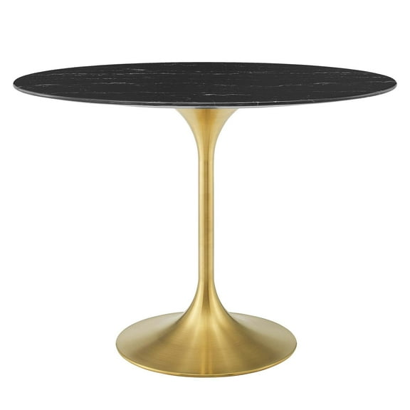 42 Oval Tulip Table, Faux Black Marble Top Dining Table, Gold Base