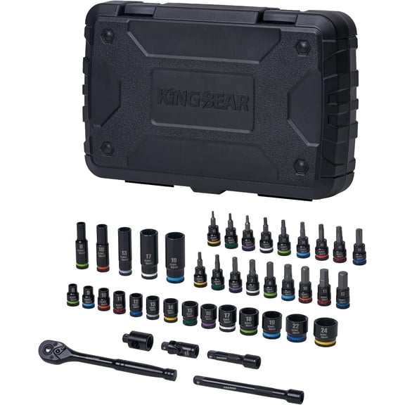 KING BEAR 3/8-inch Drive Cr-V Metric Socket Wrench & Set with 72-Tooth Ratchet , 42 Piece