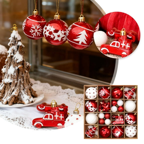 42 PCS Christmas Ball Ornaments Set, Red and White Special Shaped Xmas Tree Decorations, Glitter Hanging Baubles for Holiday Wedding Party Decor