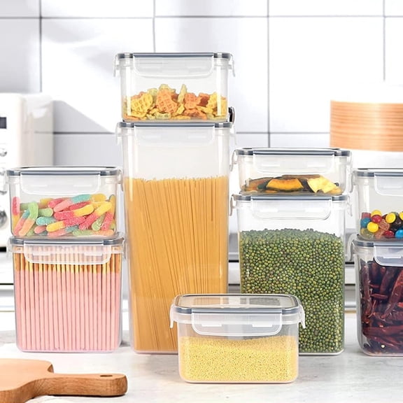 42 Pack Airtight Food Storage Containers with Lids, Plastic Kitchen and Organization Canisters for Cereal, Flour and Sugar, Includes Spoons, Labels and a Pen