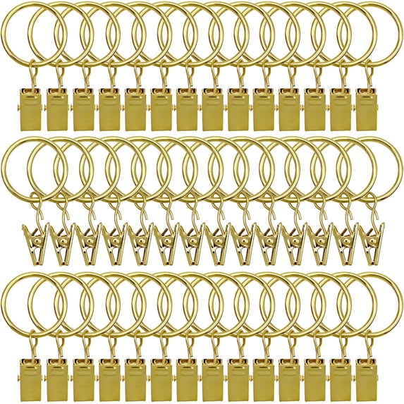 42 Pack Curtain Rings with Clips 1.26" Interior Diameter,Metal Drapery Ring with Clips Compatible with up to 1 inch Drapery Rod,Strong Vintage Decorative Rustproof Drapery Ring with Hooks(Gold)