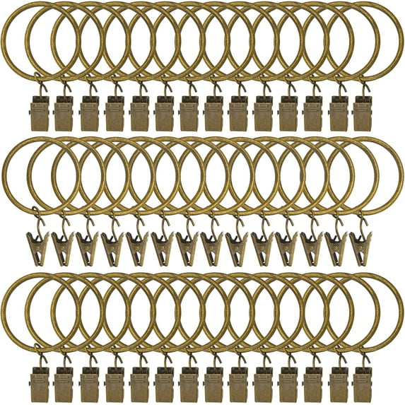 42 Pack Curtain Rings with Clips 1.5" Interior Diameter,Metal Drapery Clips with Rings,Black Curtain Clips,Strong Vintage Decorative Rustproof Drapery Ring with Hooks(Bronze)