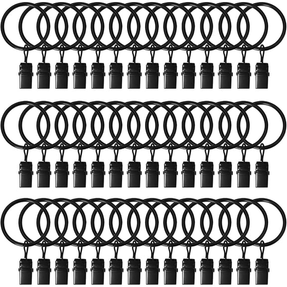 42 Pack Curtain Rings with Clips 1.5" Interior Diameter,Metal Drapery Clips with Rings,Black Curtain Clips,Strong Vintage Decorative Rustproof Drapery Ring with Hooks(Black)