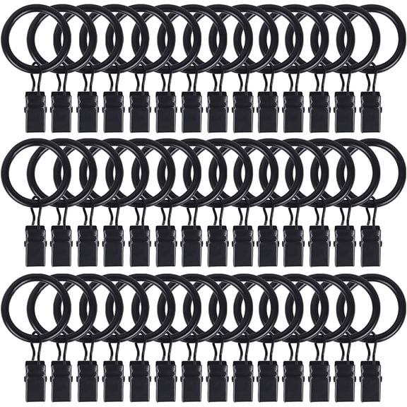 42 Pack Curtain Rod Clip Rings,1" Interior Diameter(Compatible with up to 5/8" Curtain Rod),Metal Drapery Ring with Clips,Strong Decorative Drapery Window Ring with Hooks,Rustproof Vintage(Black)