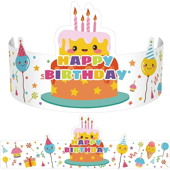 42 Pack Happy Birthday Crowns for Kids Classroom with Elastic Band for Teachers Students Kindergarten Party (Cute Style)