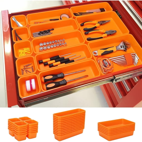 42 Pack Tool Box Organizer Tool Tray Dividers, Rolling Tool Chest Cart Cabinet Workbench Desk Drawer Organization and Storage for Hardware, , Screws, Nuts, Small Tools Organization(Orange)