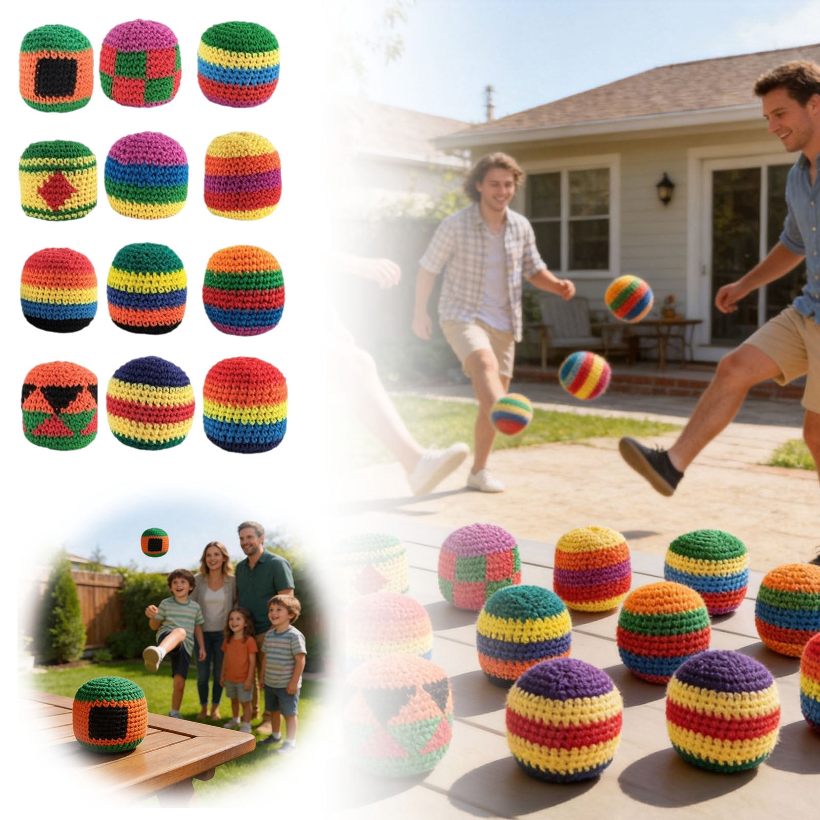 42-Panel Hacky Ball, Soft Durable Handmade Footbag, Purified Sand Filled Kick Sack for KidTeens Adults, Indoor Outdoor Footbag Game Relief Fidget Tool, Mid-Weight,12PCS