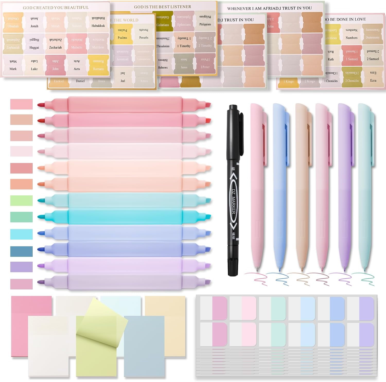 42 Pcs Bible Study Supplies, Bible Journaling Kit for Women, 12 Bible Highlighters and 6 Pens, 90 Bible Tabs, 7 Transparent Sticky Notes and Other Bible Study Tools