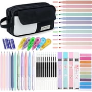 42 Pcs Big Capacity Pencil Pouch with Aesthetic Supplies, Stationary Set (black)