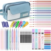 42 Pcs Big Capacity Pencil Pouch with Aesthetic Supplies, Stationary Set Blue