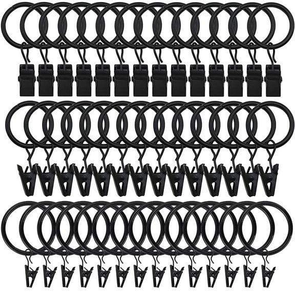 42 Pcs Black Curtain Rings with Clips Metal Curtain Hook Drapery Rustproof Vintage Compatible with 1 inch Interior Diameter