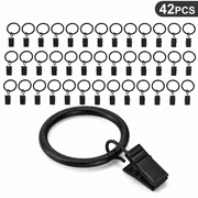 42 Pack Black Curtain Rings with Clips - 1 Inch Metal Drapery Clip Rings, Curtain Hooks for Drapes, Vintage Curtain Hardware Accessories for Rods