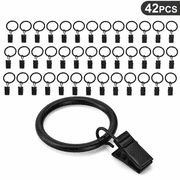 42 Pcs Black Curtain Rings with Clips Metal Curtain Hook Drapery Rustproof Vintage Compatible with 1 inch Interior Diameter