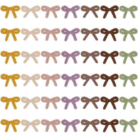 42 Pcs Bowknot Crochet Patch 7 Colors Bowknot Crochet Knitted Cloth Applique 1.2x1.8Inch Polyester Bowknots Embroider Sew On Patches Embellishments for DIY