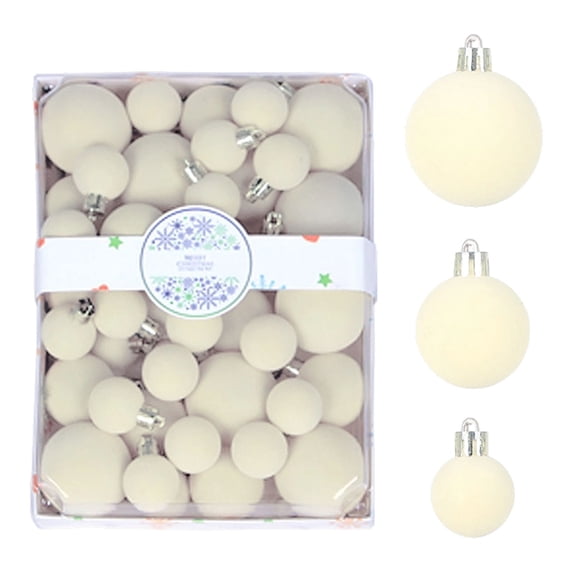 42 Pcs Cream White Flocked Christmas Balls Ornaments, Shatterproof Velvet Xmas Hanging Decorations, 3 Sizes Christmas Tree Pendant for Home Party Holiday Decor