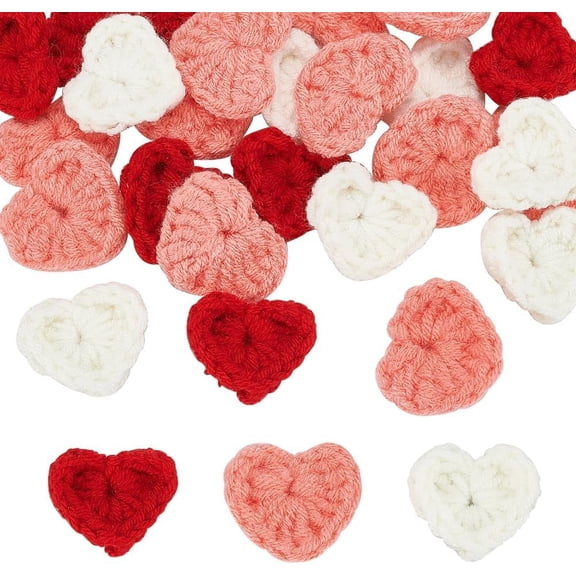 42 Pcs Crochet Heart Applique 3 Colors Knitting Wool Yarn Heart Patches Handmade Knitting Heart Shape Ornament Accessories for DIY Costume Hat Bag Earrings or Hair Tie Accessories