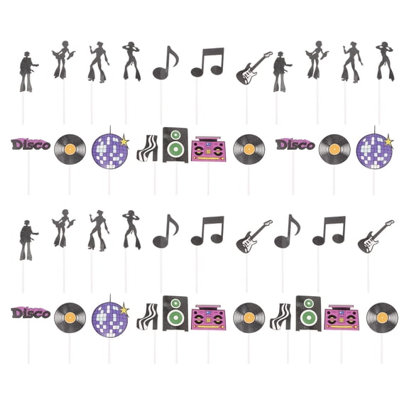 42pcs Disco Cupcake Toppers Set for 70s Theme Party Cake Decorations Dessert Picks Party Supplies