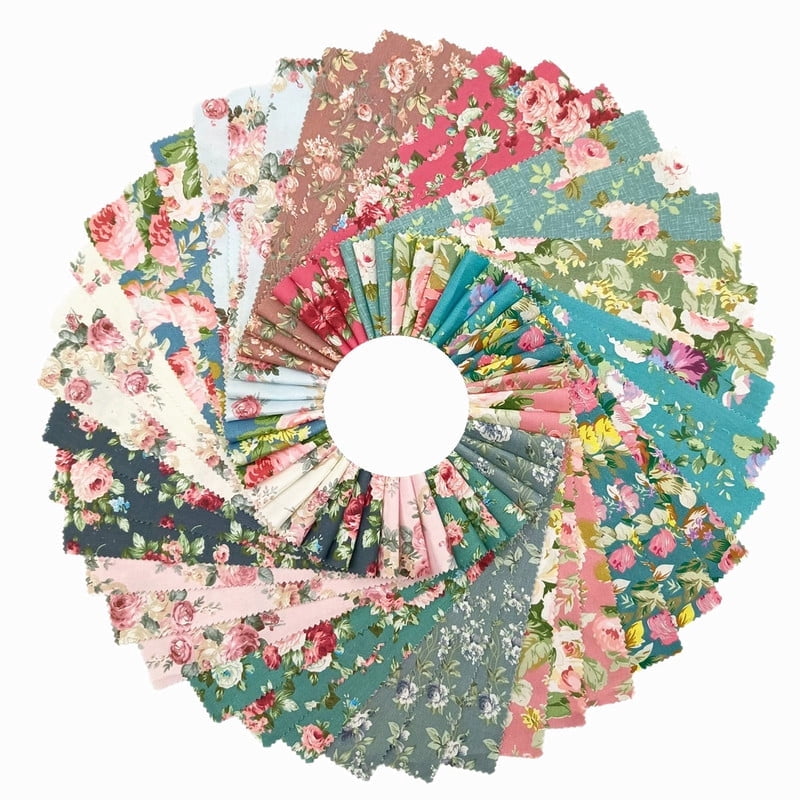 iMzoon 42 Pcs Jelly Roll Fabric Strips for Quilting Fabric, Sewing Supplies & DIY Crafts-2.6 Inch Precut Cotton Fabric Bundles with Wavy Edges, Perfect for Quilt Projects, Floral Rose Patchwork