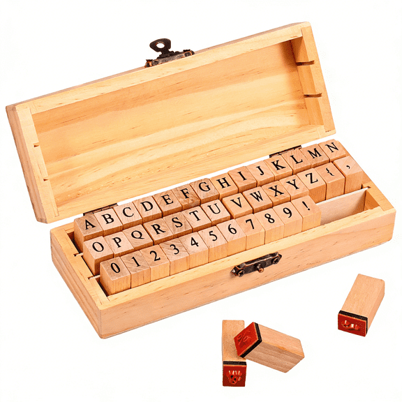 42 Pcs Letter Stamp Wood and Rubber Alphabet Stamp Number Alphabet Letter Symbol Set for DIY Crafting Scrapbooking Supplies Card Making