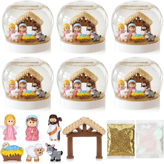 42 Pcs Nativity DIY Snow Globe Craft Kits Water Globes Making Kit with Mini Figurines Accessories Make Your Own Jesus Crafts for First Communion Holidays Party Favors Home Decor